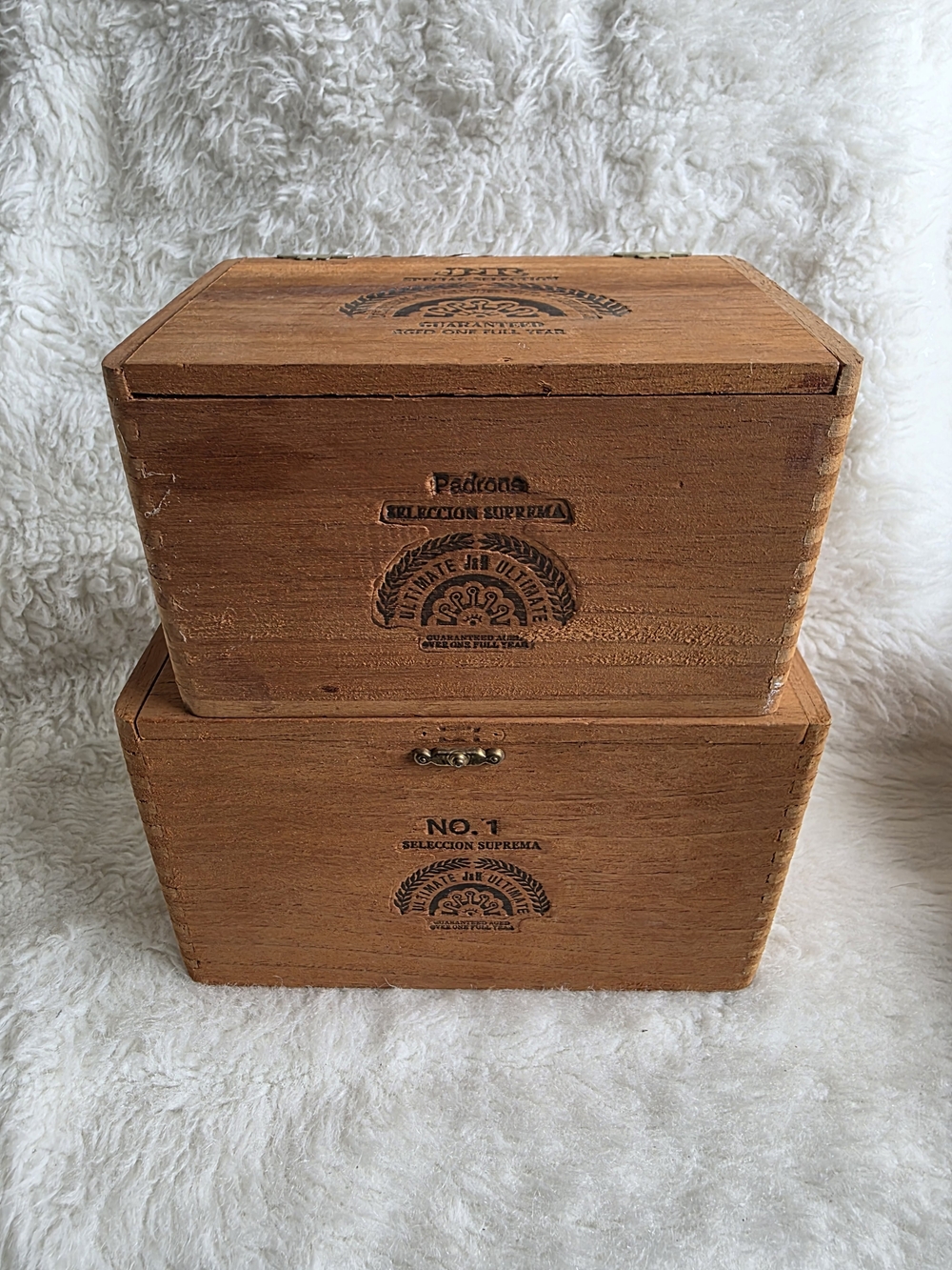 2 J.R Vintage Cigar Wooden Storage Box Set - Natural Brown Home Organizer